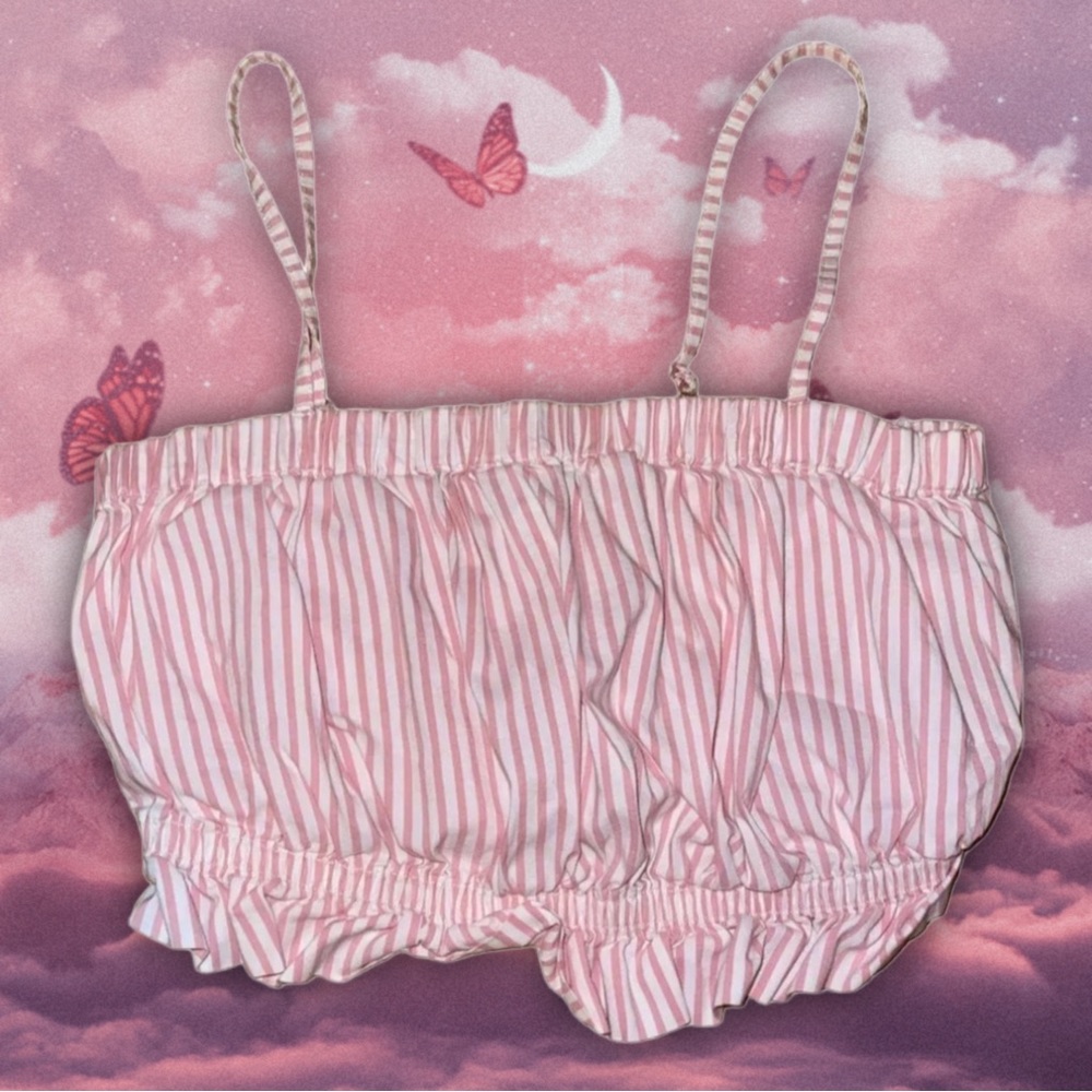 Urban Outfitters Pink and White Striped Crop Top